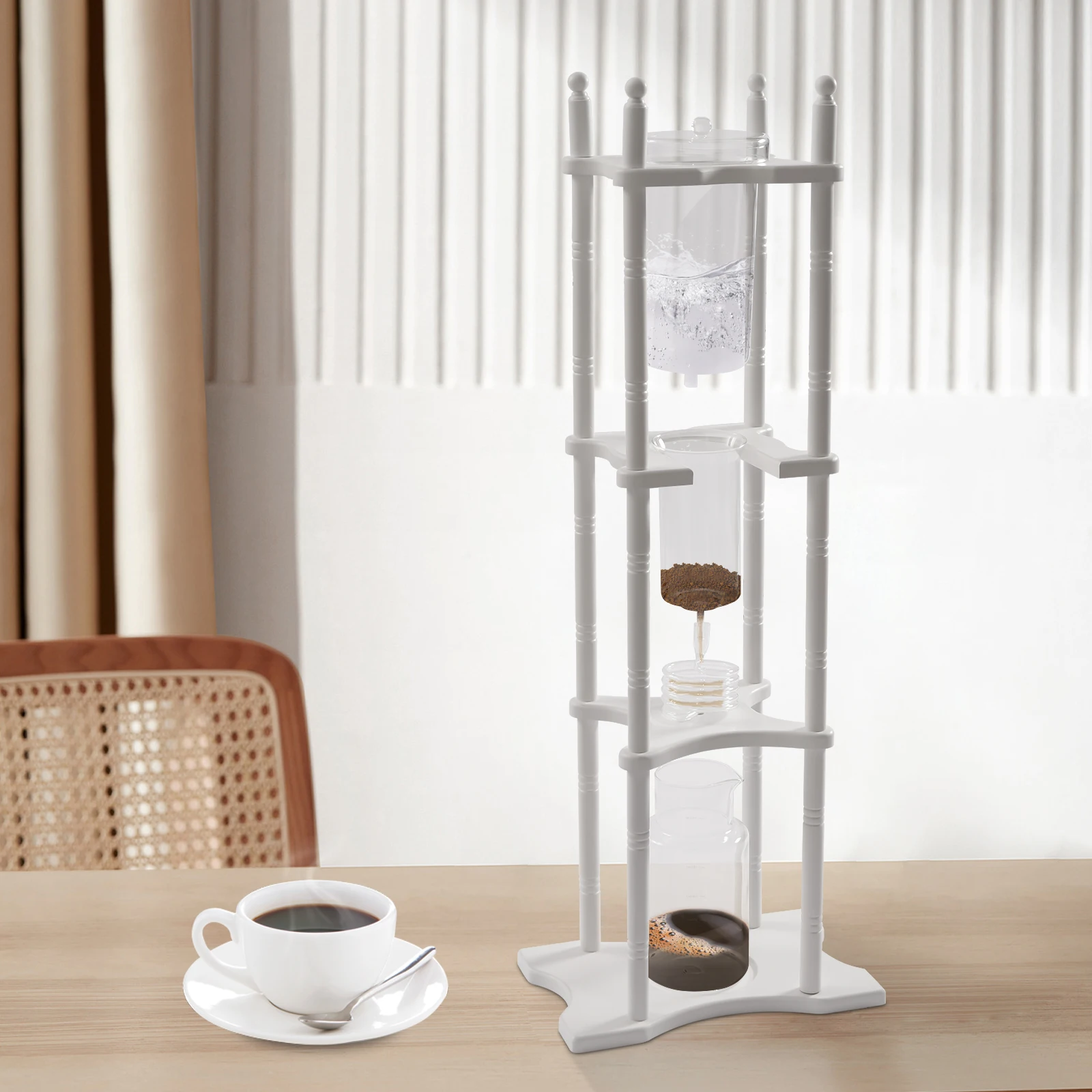 

Cold Brew Drip Tower Iced Coffee Maker Glass Wooden Stand 25 Cups White Ice Coffee Makers Cold Brew Machine Tea Maker Cold Brew
