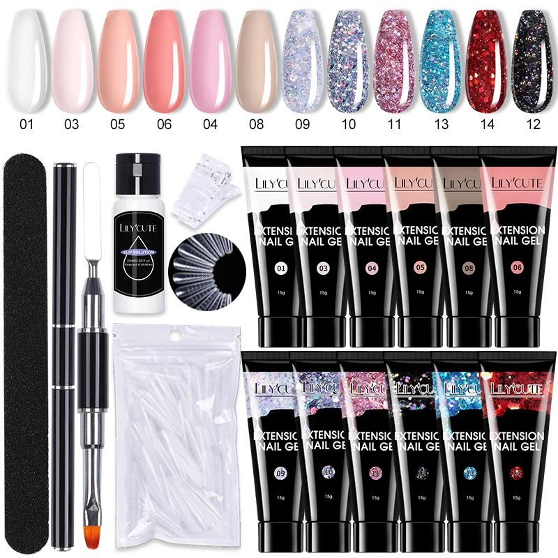 LILYCUTE Nail Extension UV Gel Set For Finger French 15ml Quick Extension Gel Soak Off Nail Art DIY Manicure Gel Varnish