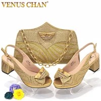 venus chan 2022 wedding shoes for women italian design rhinestone heels gold color party sexy ladies shoes and bags set
