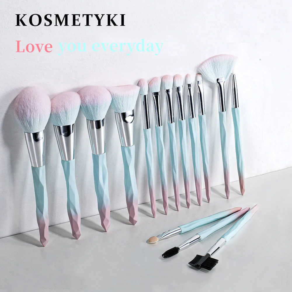 

KOSMETYKI Crystal Makeup Brushes Set Powder Foundation Fan Brush Eye Shadow Eyebrow Professional Blush Makeup Brush Tools