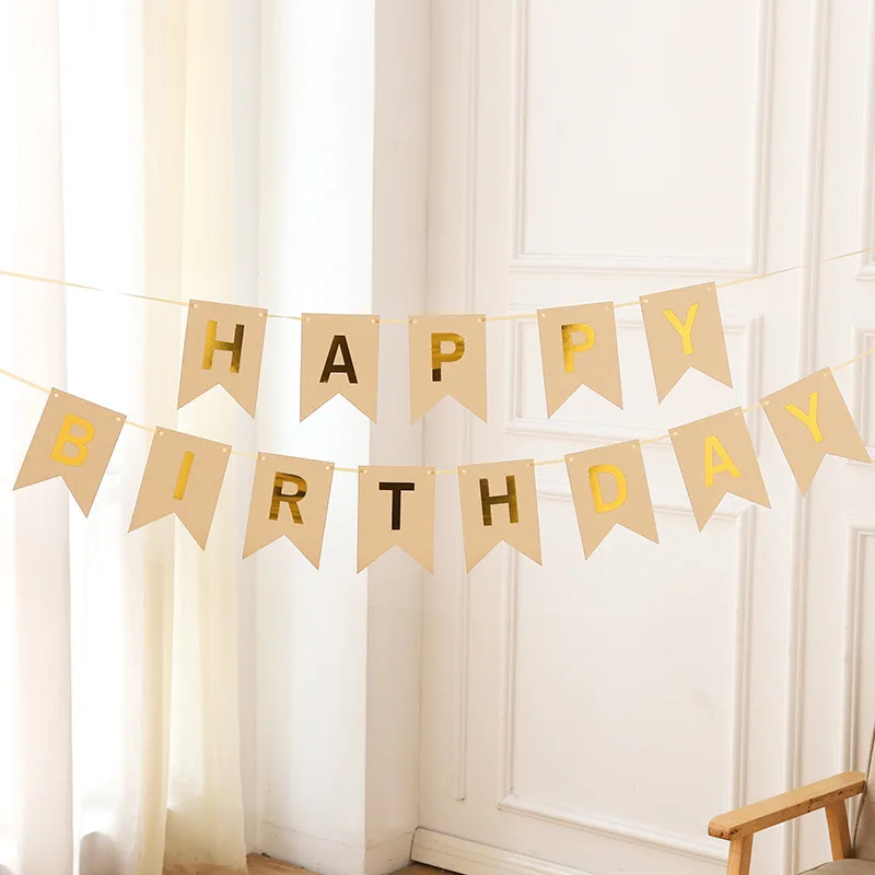 

Happy Birthday Banner Birthday Party Decorations Garlands Cowhide Paper Bronzing Flag Pennants Baby Shower Supplies Favors Gifts