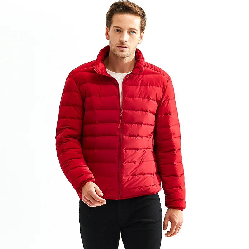 New winter seamless thin down jacket men's stand-up collar hooded fashion 90 white duck down coats for men winter Men's jacket