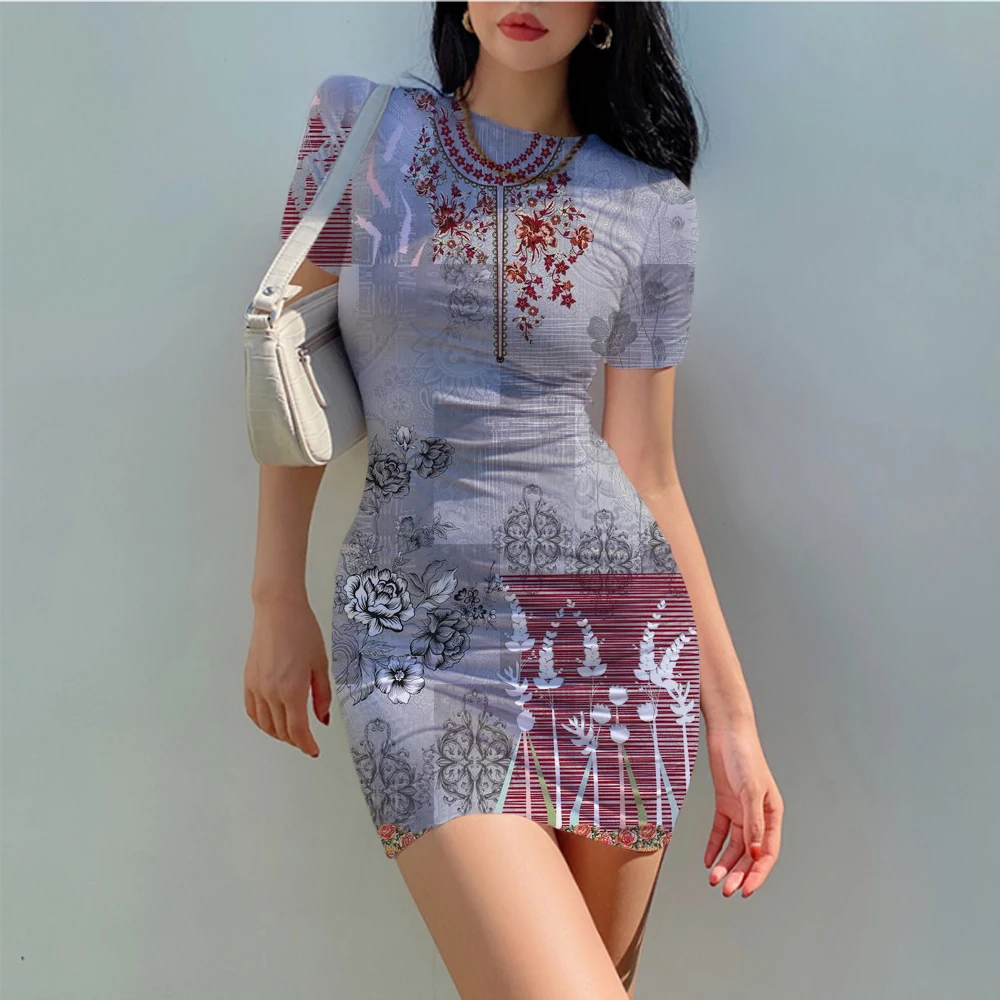 

New Summer Fashion Boho Mini Dress O Neck Short Sleeve Tight Bandage Sexy Street Harajuku Retro Dress Party Elegant Club