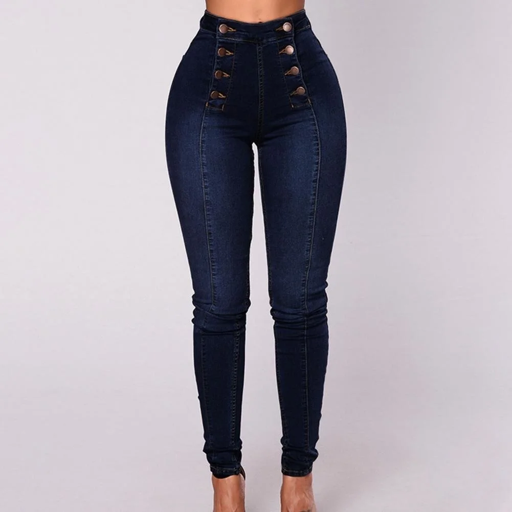 Hot jeans,2023 Women High Waist Pencil Jeans Vintage Skinny Double-breasted Pockets Push Up Full Length Denim Pants Trousers Fem images - 6