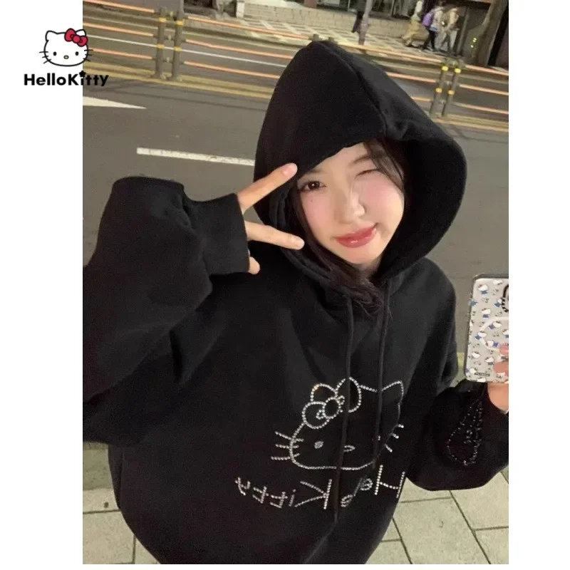 Sanrio Hello Kitty толстовка с капюшоном со стразами модная одежда 90-х годов 2024
