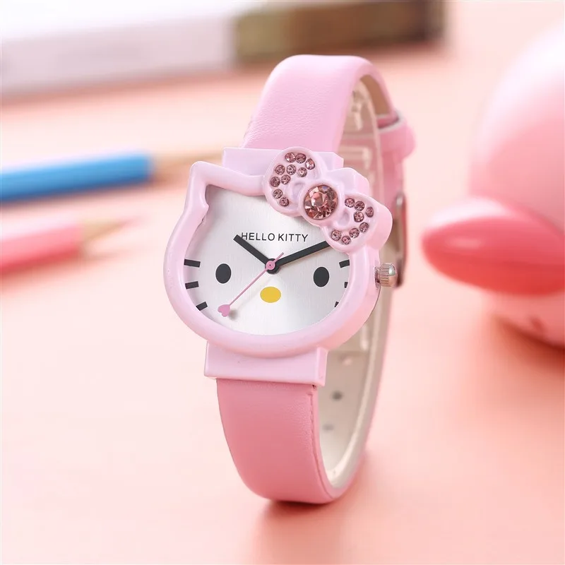 

Kawaii Sanrio Hello Kitty Wrist Watch Simplicity Y2K Anime Steel Strip Diamond Sweet Cute Girl Retro Watches Toys for Gifts