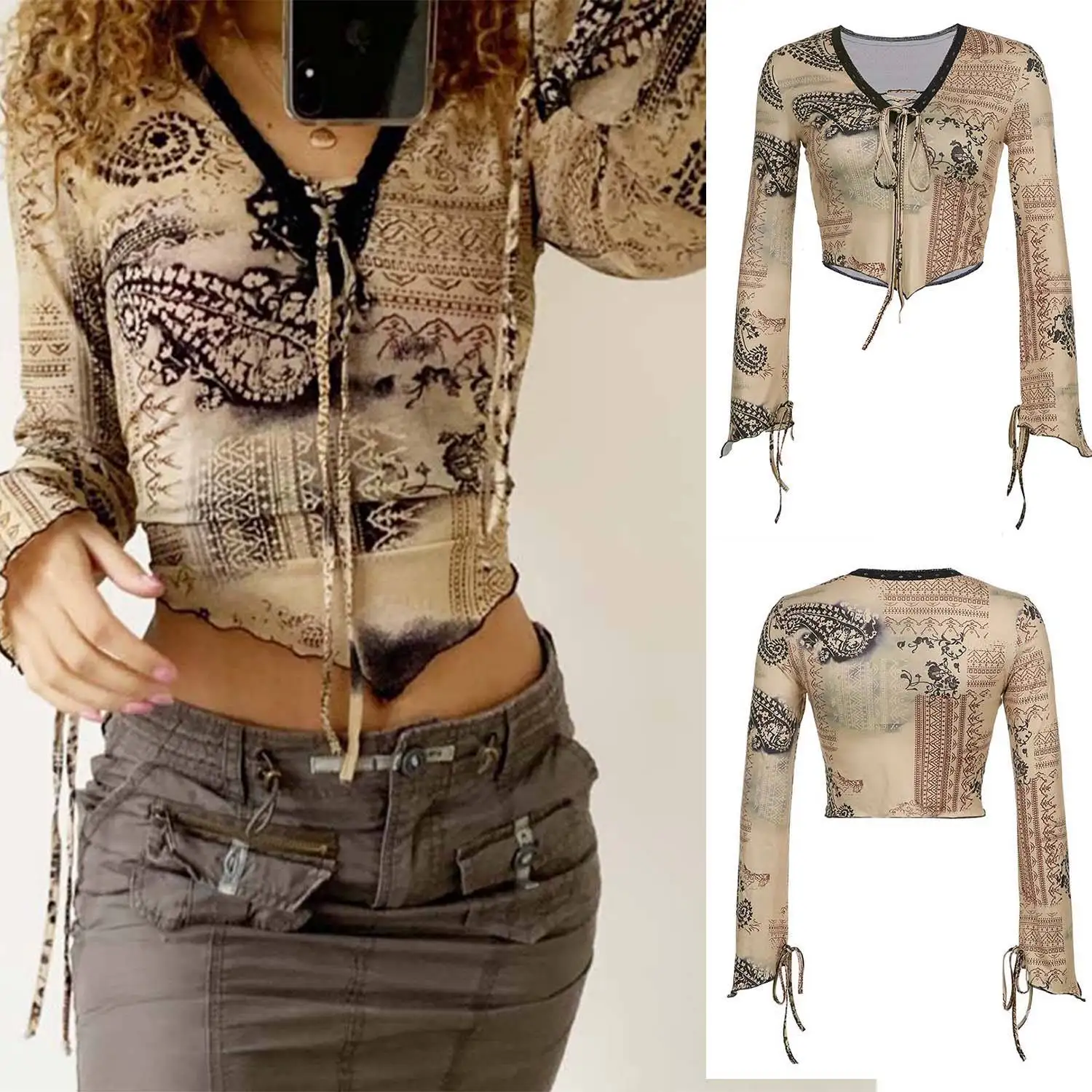 

Женская блузка с длинным рукавом и V-образным вырезом