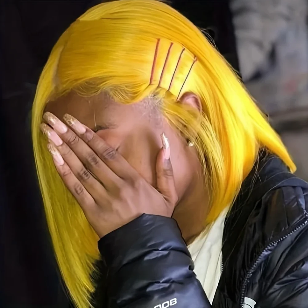 Прямые желтые короткие парики боб 13x 4 из человеческих волос на сетке спереди для