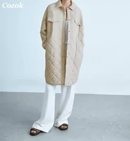 2021 winter new korean style long cotton padded coat womens casual stand up collar argyle pattern oversized parka elegant coat