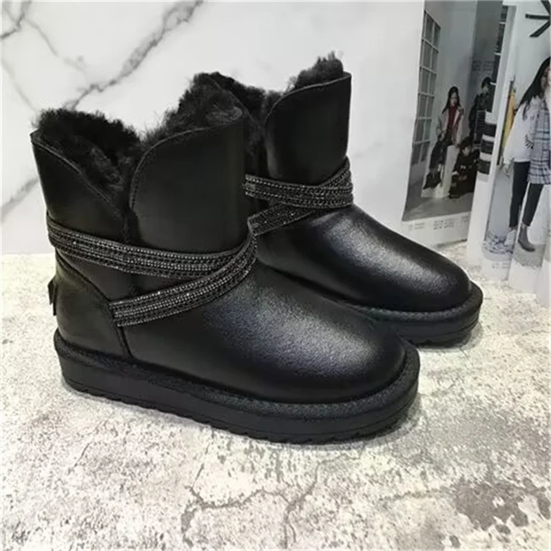 

Casual all-in-one handcrafted cashmere warm casual fur boots with thick soles large size women 36-40