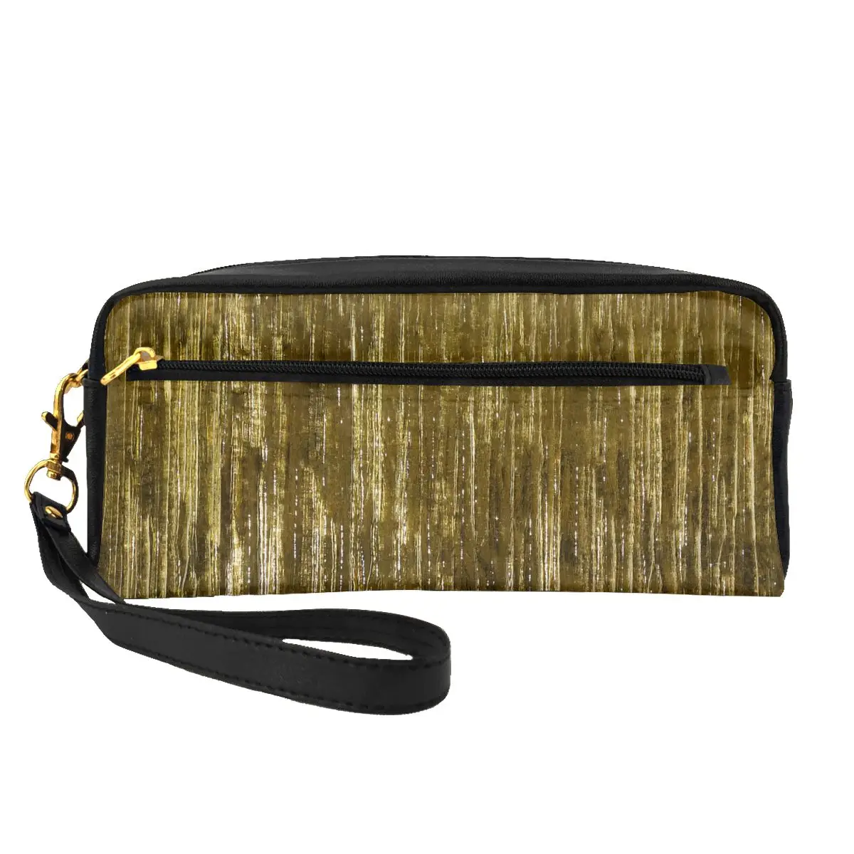 

Metallic Stripes Leather Storage Organizers Trending Metal Print For Necessaries Pack Makeup Bag Couples Cosmetic Bags