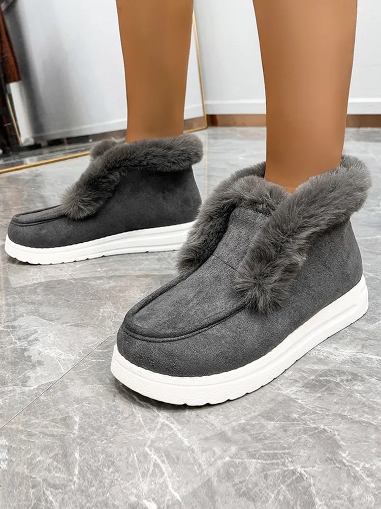 

Women Winter Boots Warm Furry Snow Shoes Low Top Slip On Ankle Boots Female Flat Cotton Padded Shoes Comfy Ladies Footwear Botas