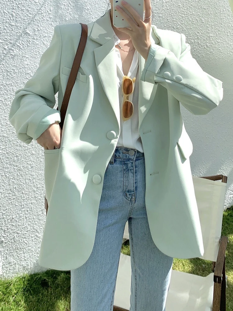 

Casual Office Blazers Coat for Women 2022 Autumn Spring Notched Collar Pocket Oversized Suit Jacket Female Streetwear Chic Tops