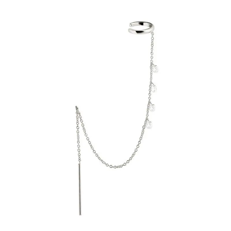 

925 silver diamond Inlaid tassel chain all-in-one hoop earrings for women fake piercing Light luxury irregular Jewelry INS