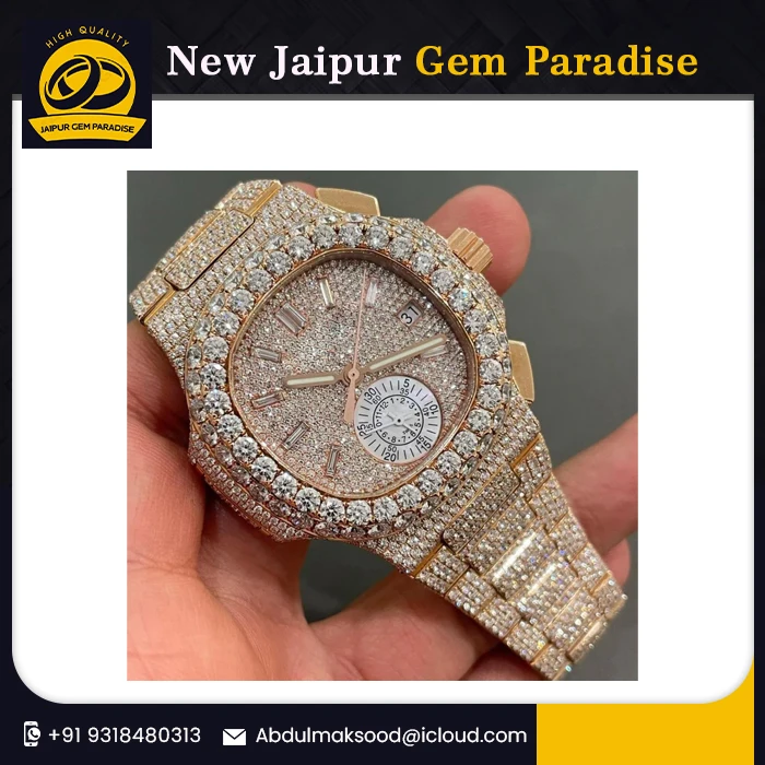 Лабораторный бриллиант с отделкой из 14-каратного золота Ледяные дизайнеры часов