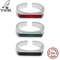 ssteel sterling silver 925 rings rectangular red green black glue adjustable gifts for women gothic gold designer jewellery