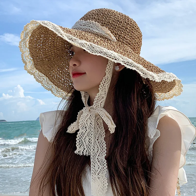 

Summer Women Visors Hat Foldable Sun Hat Wide Large Brim Beach Hats Fashion Straw Hat chapeau femme Beach UV Protection Cap New