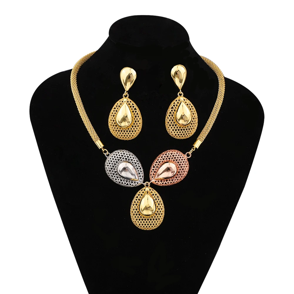 

French Droplet Shape Necklace Earrings Bracelet Set Women's Jewelry Wedding Bridesmaid Accessories Party Gifts Free Shipping