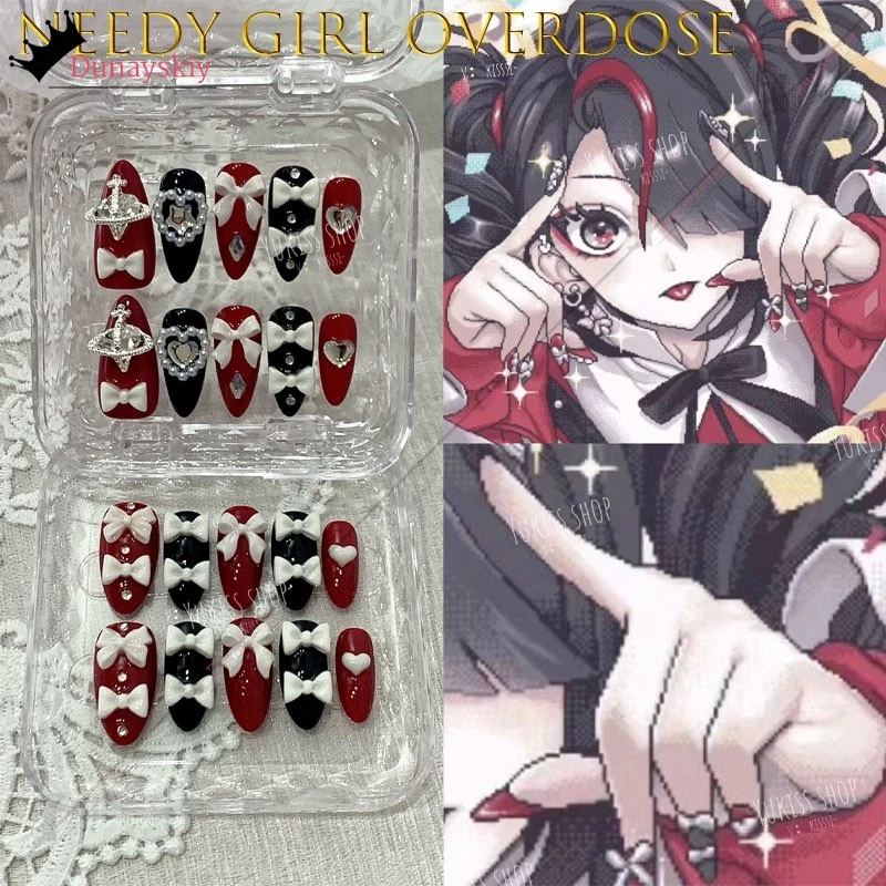 Фото YiNuo*/Needy Girl Overdose Jirai Kei Ame Chan Y2K Kawaii Glitter Nail Acrylic Portable Work Press On Nails Art Party Favors №1