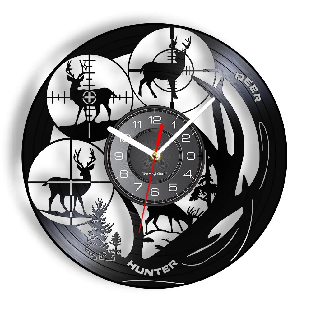 

Wildlife Deer Hunting Vinyl Record Wall Clock Nature Animal Hunter Watch Modern Silent Clock Mancave Forest Club Wall Home Decor