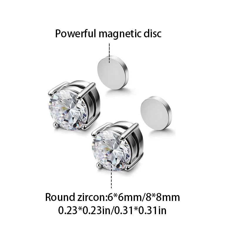 1 Pair 6mm/8mm Inlaid With Zircon Stainless Steel Magnetic Earrings Men Women Painless No Ear Hole Puncture Gilts Ear Jewelry images - 6