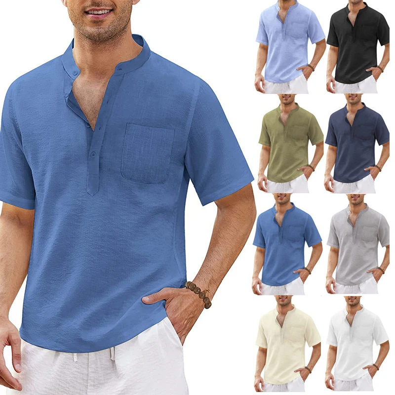 

Summer Cotton Linen Shirts for Men White Social Shirt Blouses Men Clothing Polo Formal Shirts General Casual Top Soccer T Shirt