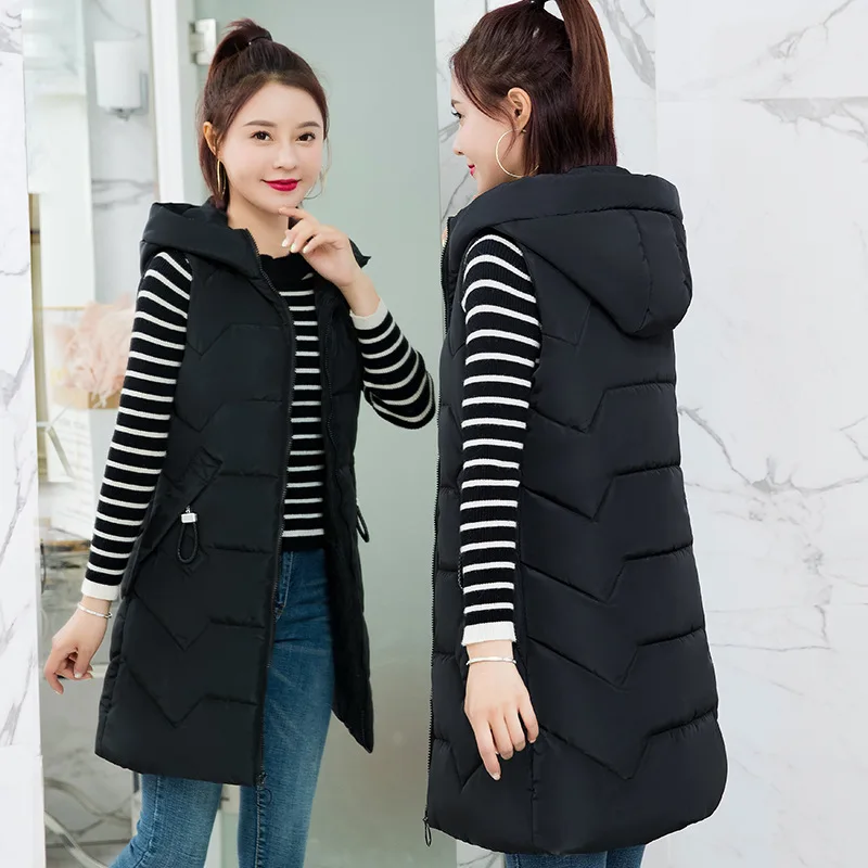 Women Casual Streetwear Zipper Pocket Jacket Plus Velvet Quilted Coat Sleeveless Puffer Jackets Padded Waistcoat Hooded Cotton