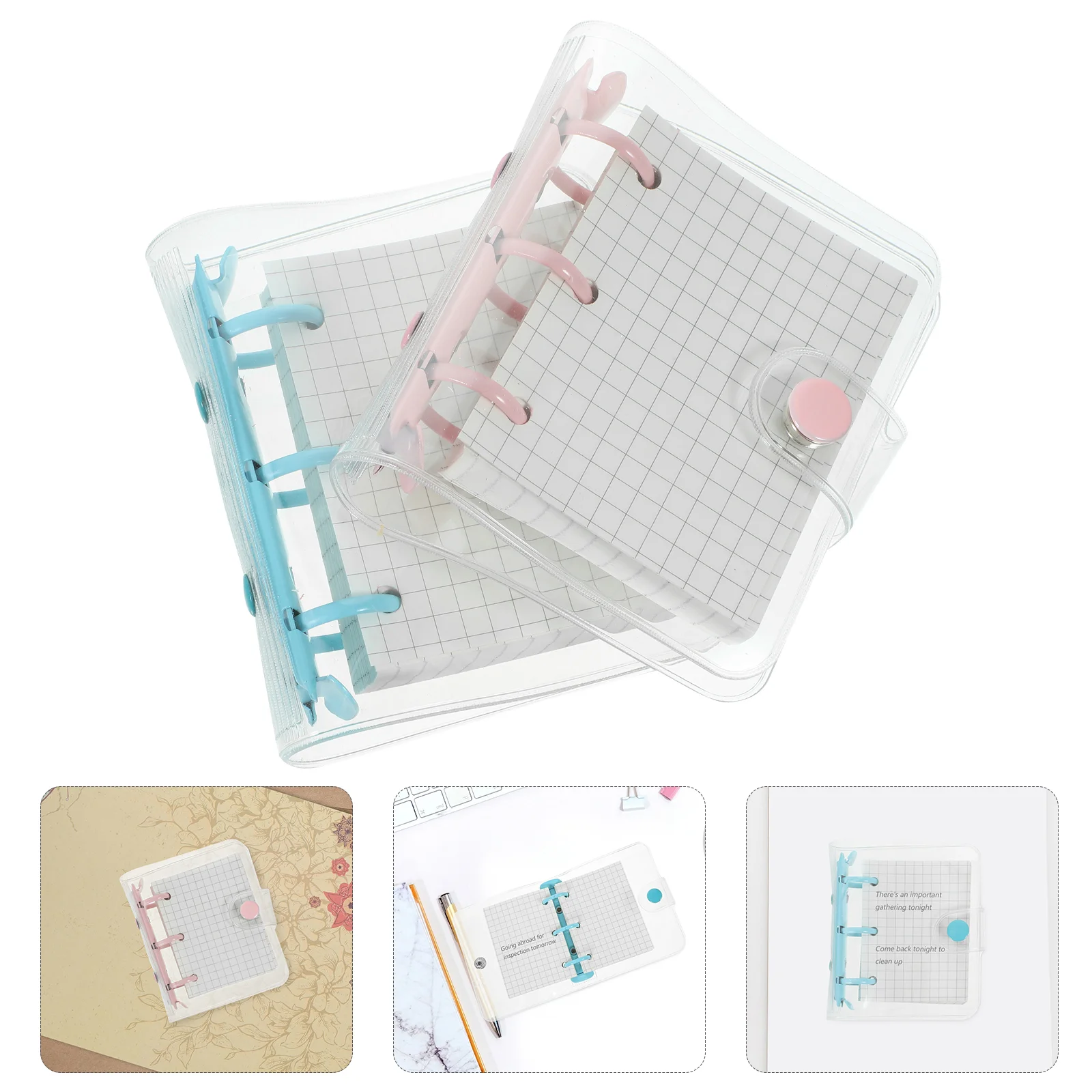 

2 Sets Mini Binder Lovely Patterns Notepad Elegant Double Button Loose-leaf Notebook Spiral Creative Agenda