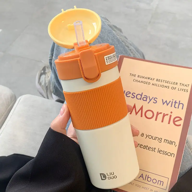 

Creative 430ML Stainless steel thermos cup unisex with straw water cup outdoor sports portable kettle keep warm water bottle