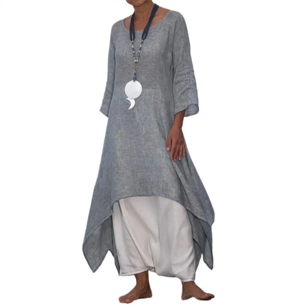 

Женское свободное платье-туника с круглым вырезом и длинным рукавом