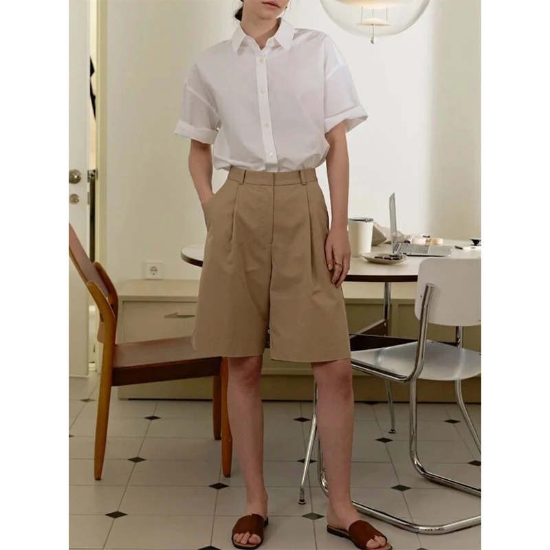 Женская рубашка из 100% хлопка с коротким рукавом летняя новая однотонная