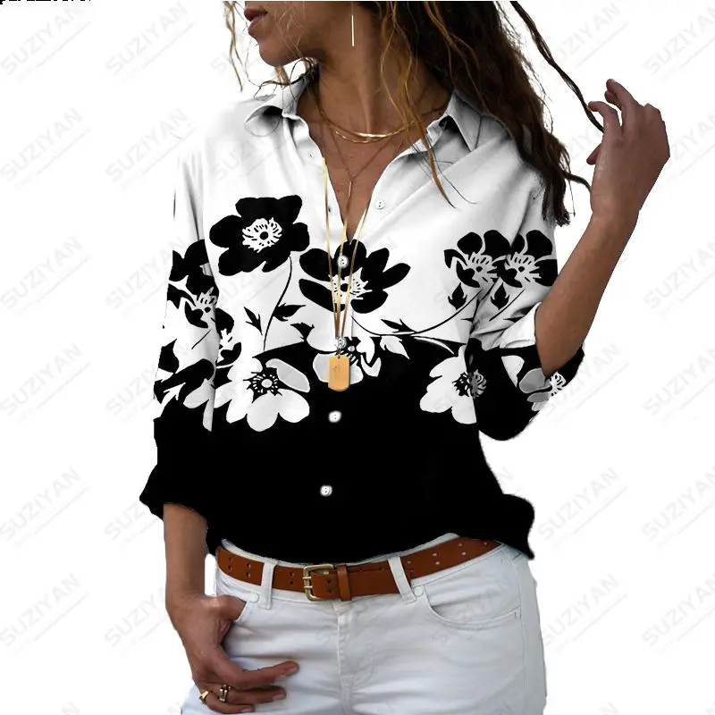 

2023 Summer Women's Shirt Harajuku Flower 3D Print Lapel Casual Shirt Daily Casual Cardigan Women's Shirt Design Sense Clothing
