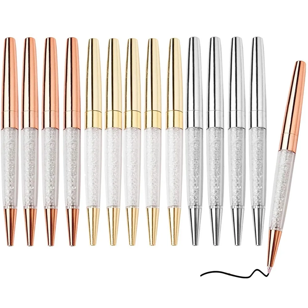 

100pcs/Lot Luxury Metal Crystal Diamond Bling Ballpoint Pens Black Blue Ink For School Office Supplies Wedding Gifts Rose Gold