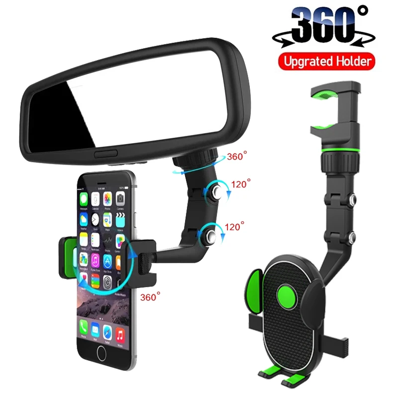 

Multifunctional Mobile Phone Car Holder 360 Degree Rotatable Adjustable Rearview Mirror GPS Navigation Auto Bracket Stand