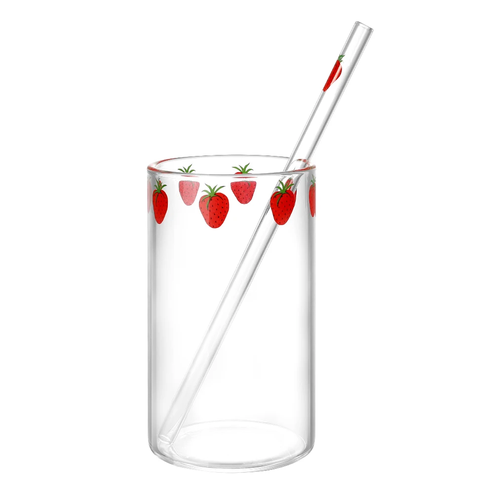 Милая стеклянная кружка с принтом фруктов чашка термостойкая для молока сока