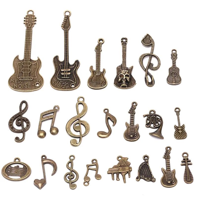 

21Pcs/Set Mix Musical Instrument Charm For Jewelry Making Charm Antique Color Guitar Microphone Violin Horn Charm