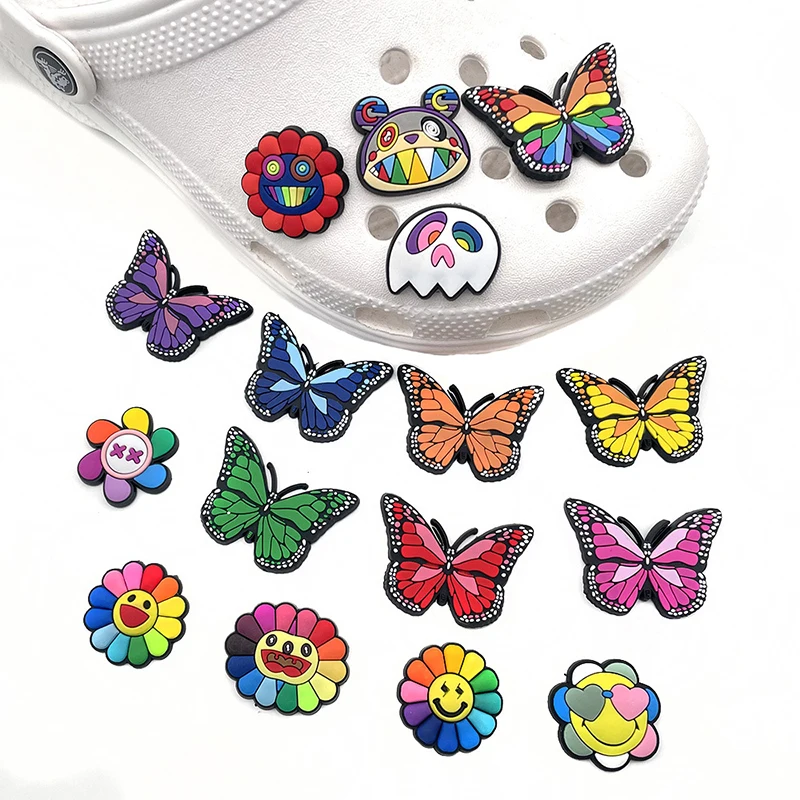 Kids Gift Jibz for Clogs Shoes Charms Cute Cartoon PVC Sandals Decoration Butterfly Series Collection for Garden Shoes