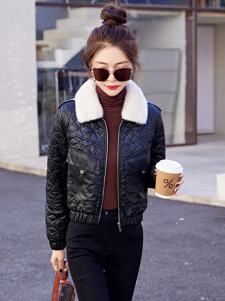 Женское пальто на хлопковой подкладке из искусственной кожи зима 2023 новая