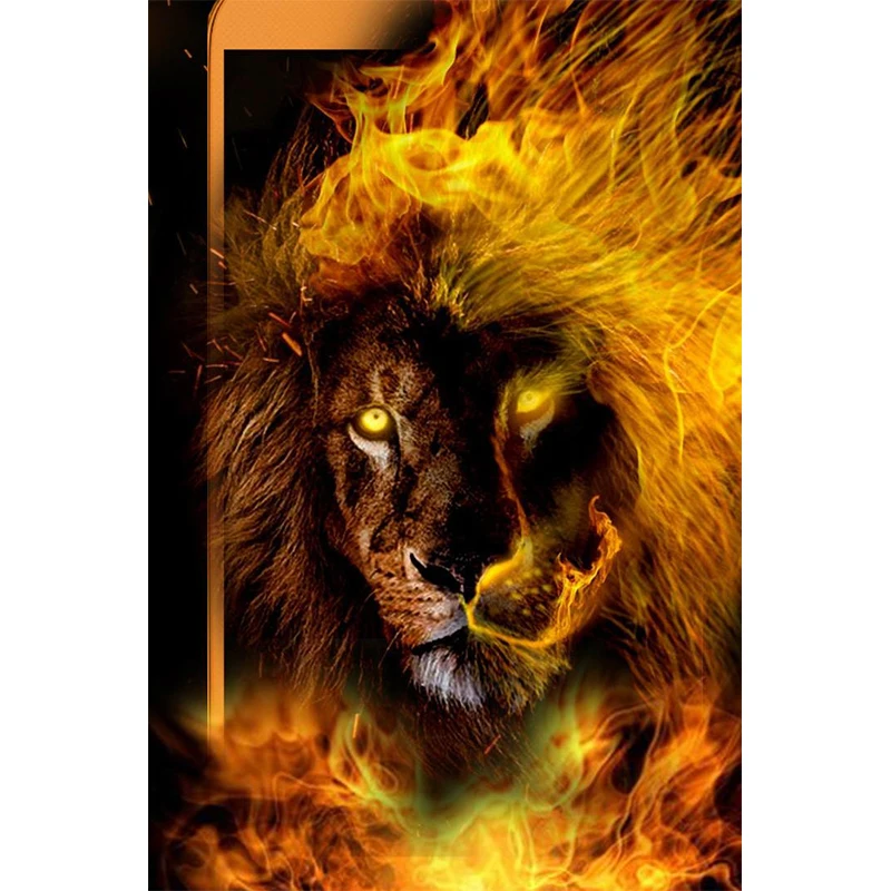 

Flame Lion 5D Diamond Painting Kits Animals Diamond Mosaic Full Square/Round Rhinestone Embroidery DIY Home Wall Decor