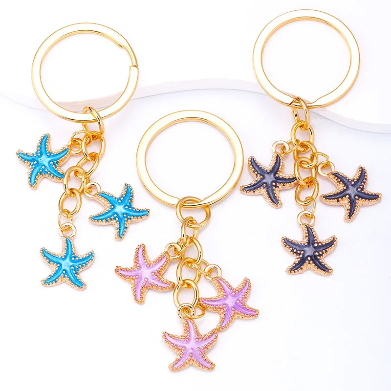 

New Fashion Cute Enamel Colored Starfish Keyrings Women Girl Car Key Chains Wallet Handbag Handmade Jewelry Accessories