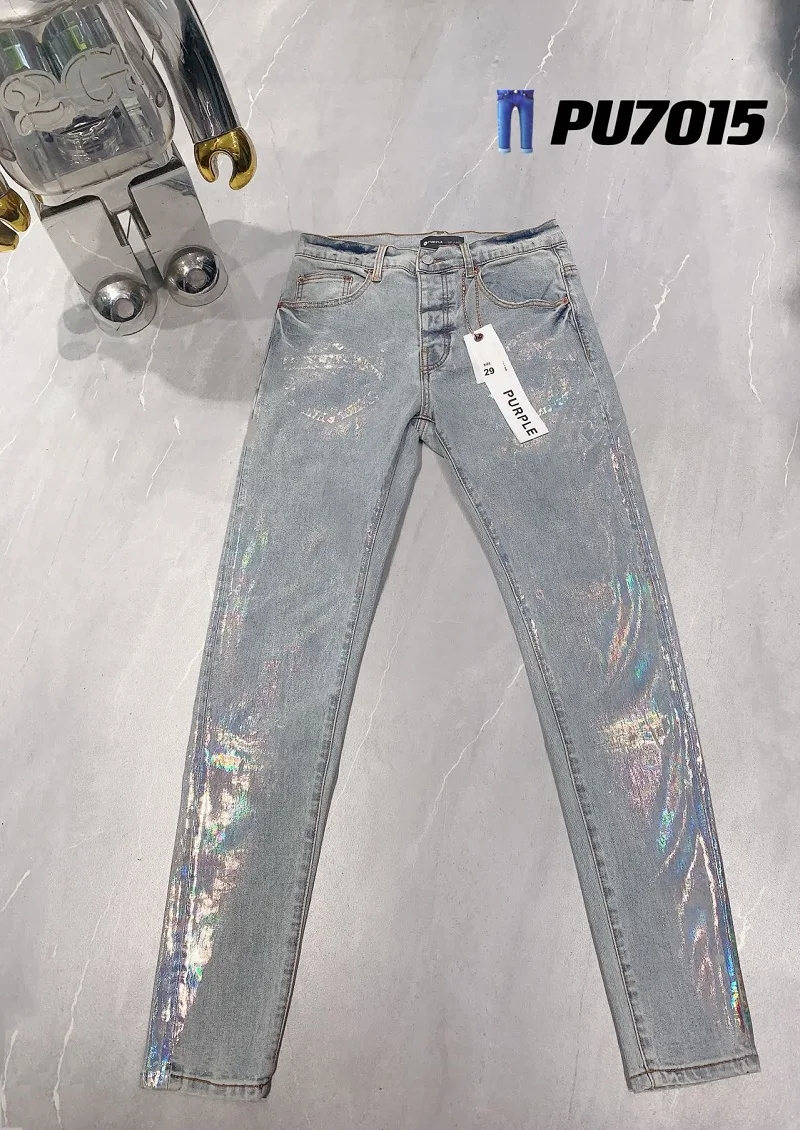 

2023 New Arrival Purple Brand Men's High Street Slim Fit Streetwear Washed Shiny Denim Blue Jeans Long Pants Trousers
