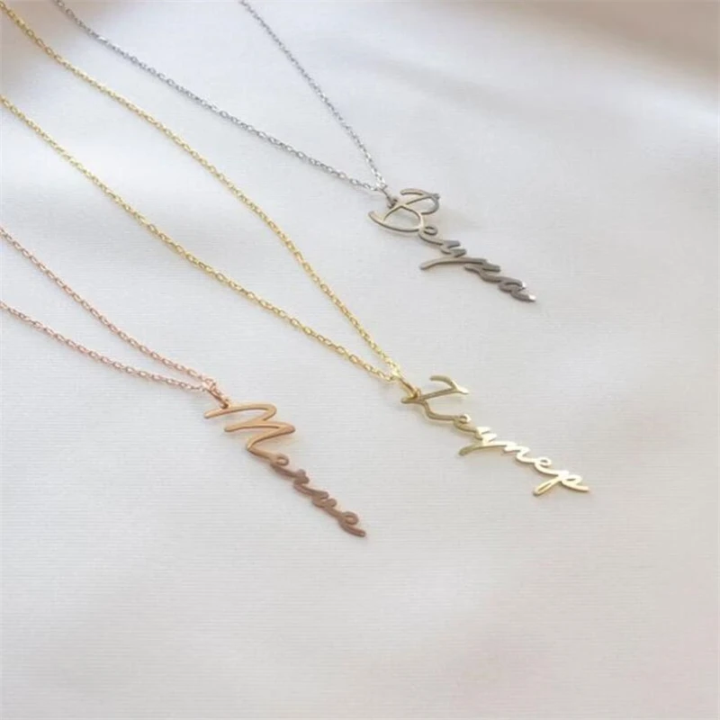 Ручная работа вертикальное ожерелье с именем подвеска для рукописного письма