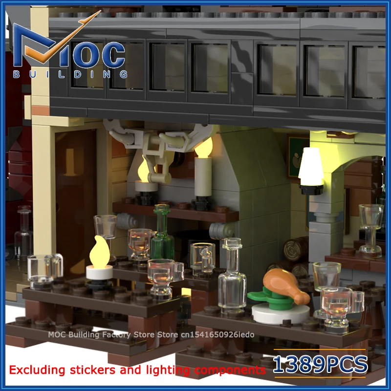 Фото MOC Классическая серия фильмов Сцена Уютная модель таверны Строительные блоки Креативный волшебный мир Игрушки DIY Сборка кирпичей Дисплей Рождественский подарок №4