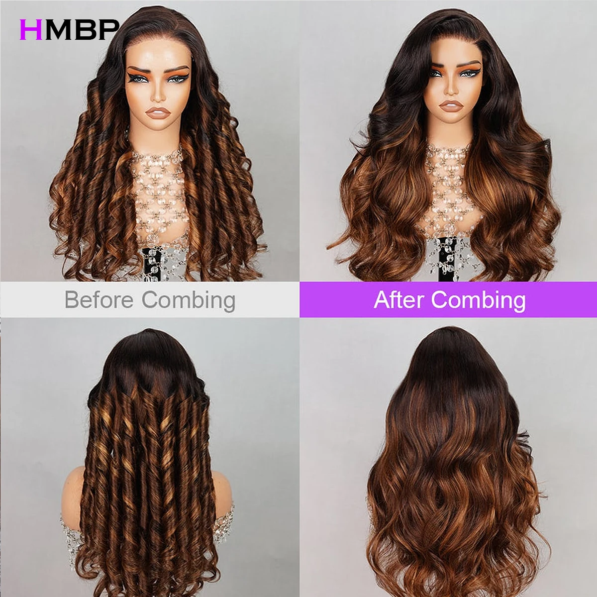 Выделите 1B30 Коричневый бесклеевой парик из человеческих волос 30 32 дюйма Объемная