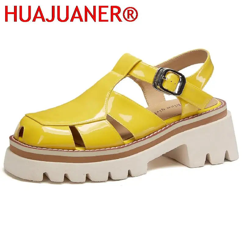 

Genuine Leather Summer Shoes Women Sandals New 2022 Platform Punk Heels Sandal Female Elegant Green White Slippers Ladies Brand