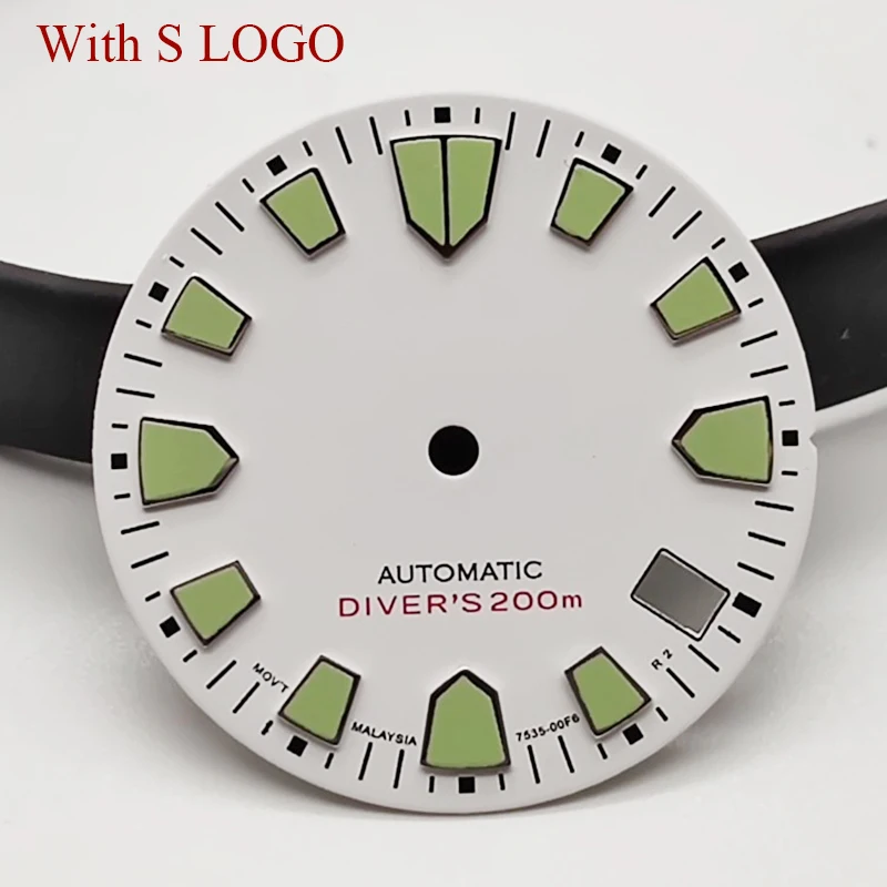 28.5mm SKX007 NH35 Watch Dial C3 Green Luminous Dial for SKX007 NH35 Movement Small MM Abalone Modified Dial with S LOGO Dial