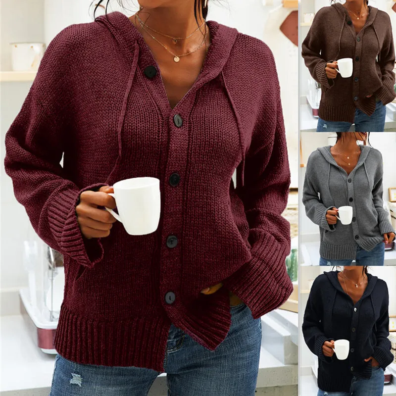 

Knitted Jacket Hooded Cardigan Women's Sweater Autumn Warm Top S-XXL