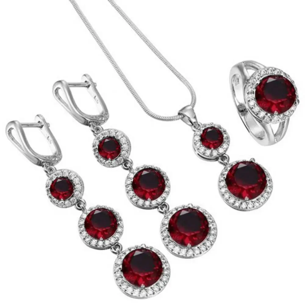 

Ring Rhinestone Necklace Earrings Jewelry Set Elegant Women Round Pendant Chain