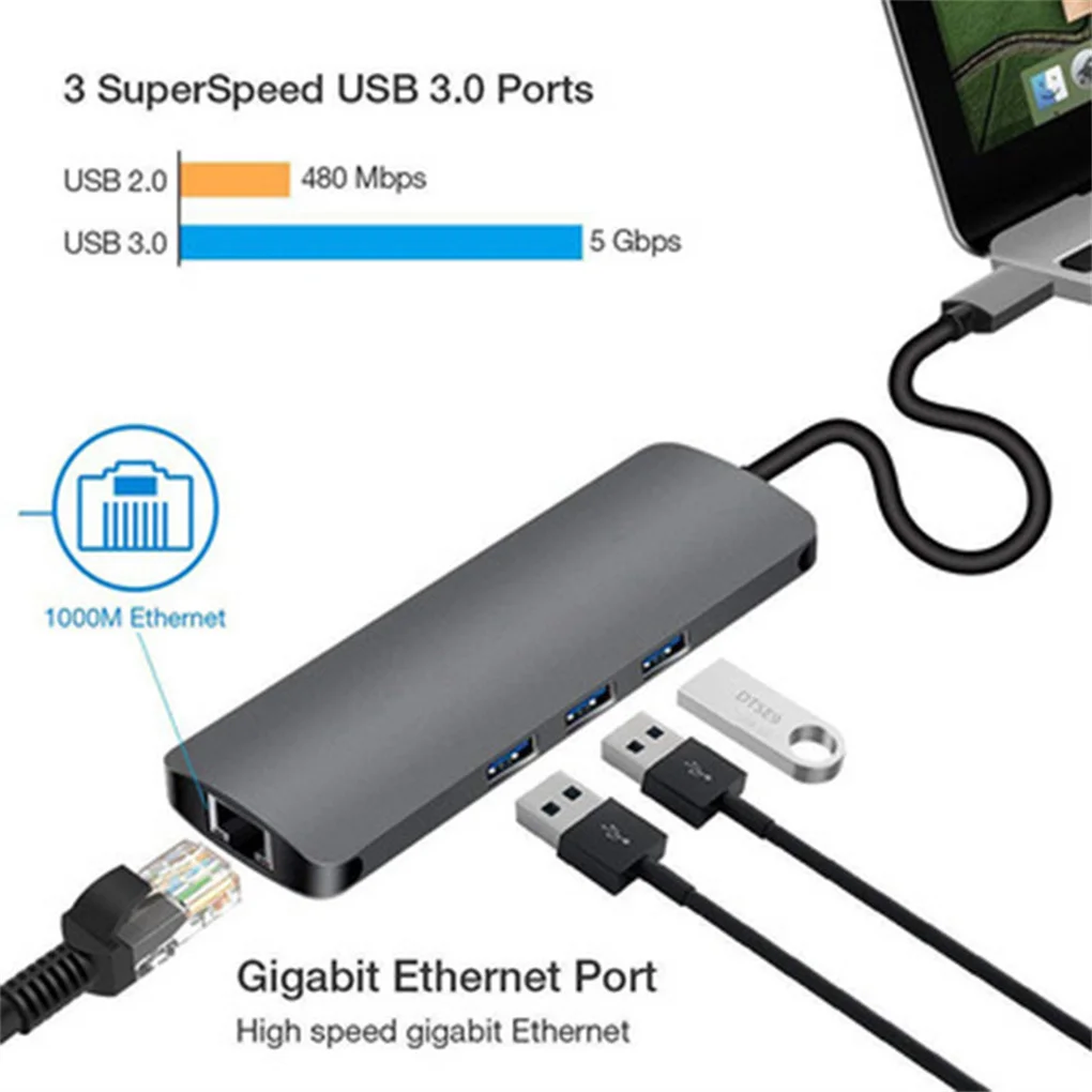 

9 in 1 USB Hub Multifunctional Type-c Dock Station Connecting Accessory