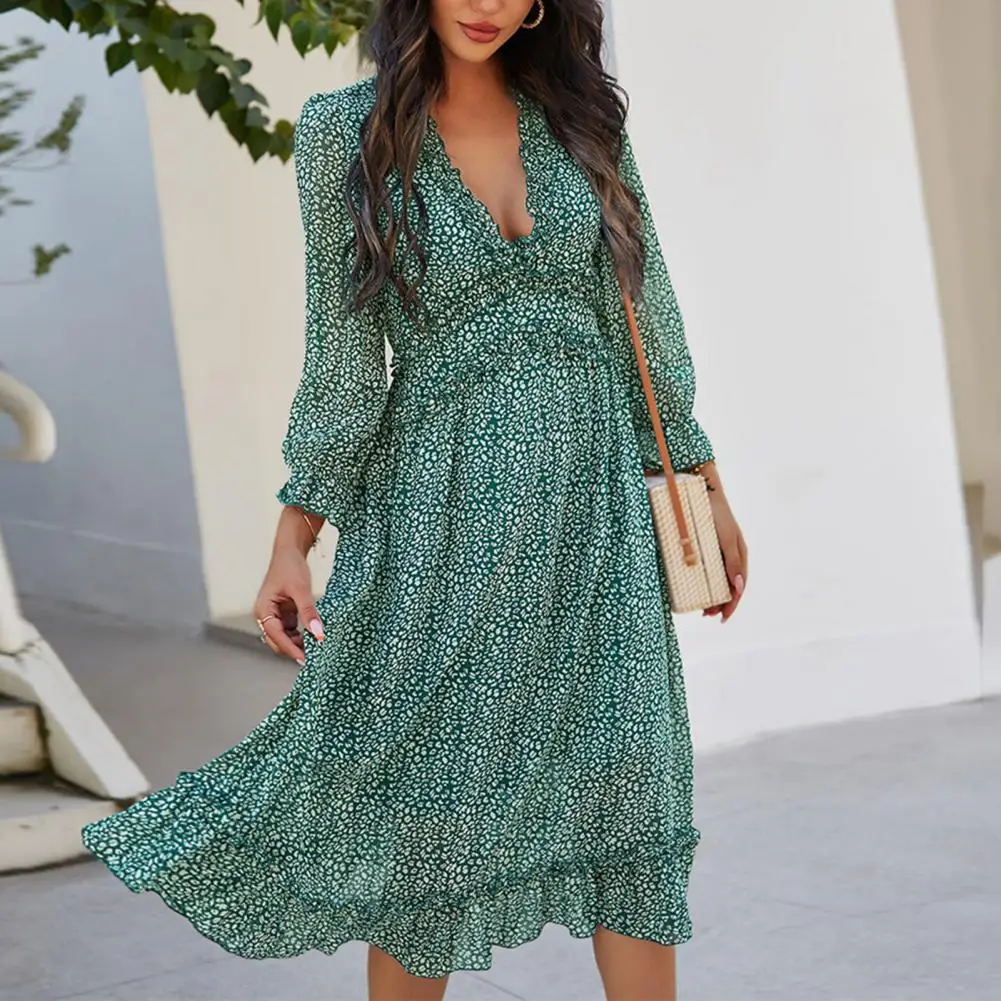 

Женское плиссированное платье-трапеция, длинное платье с цветочным принтом, с коротким рукавом и высокой талией, шикарное платье на весну и лето